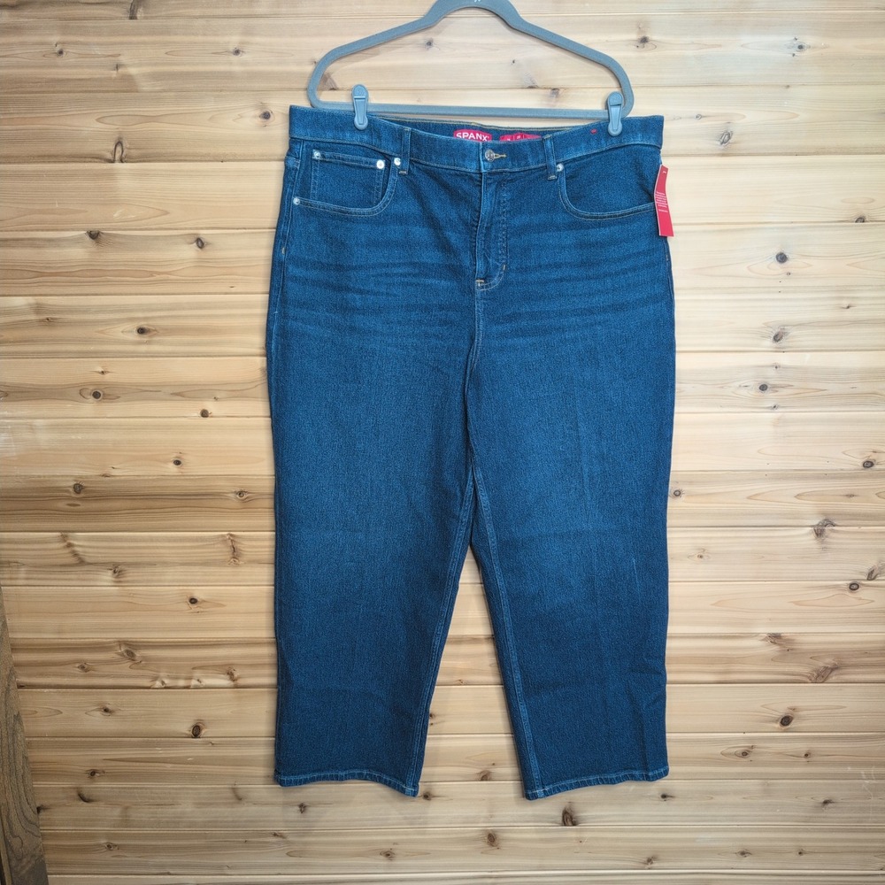 Spanx Ankle Straight Leg Jeans Dark Wash Plus Size 2X Petite High Rise Denim
